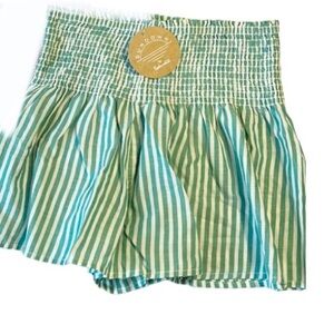 Sundown‎ by Splendid green white striped smocked high waist shorts size XS new